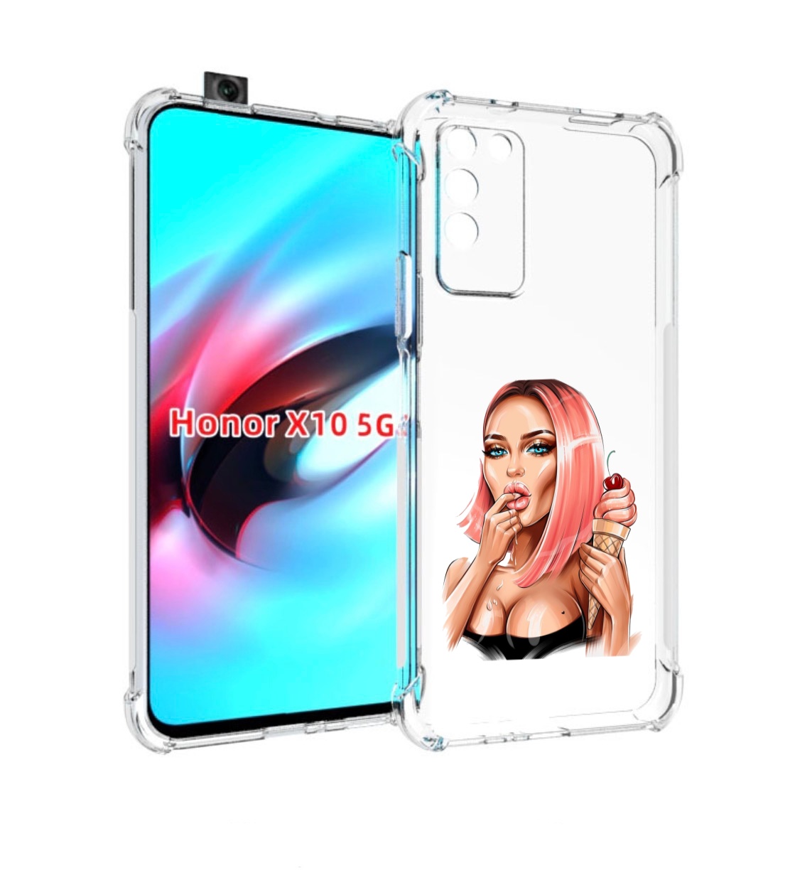 

Чехол MyPads Девушка-и-мороженое женский для Honor X10, Прозрачный, Tocco