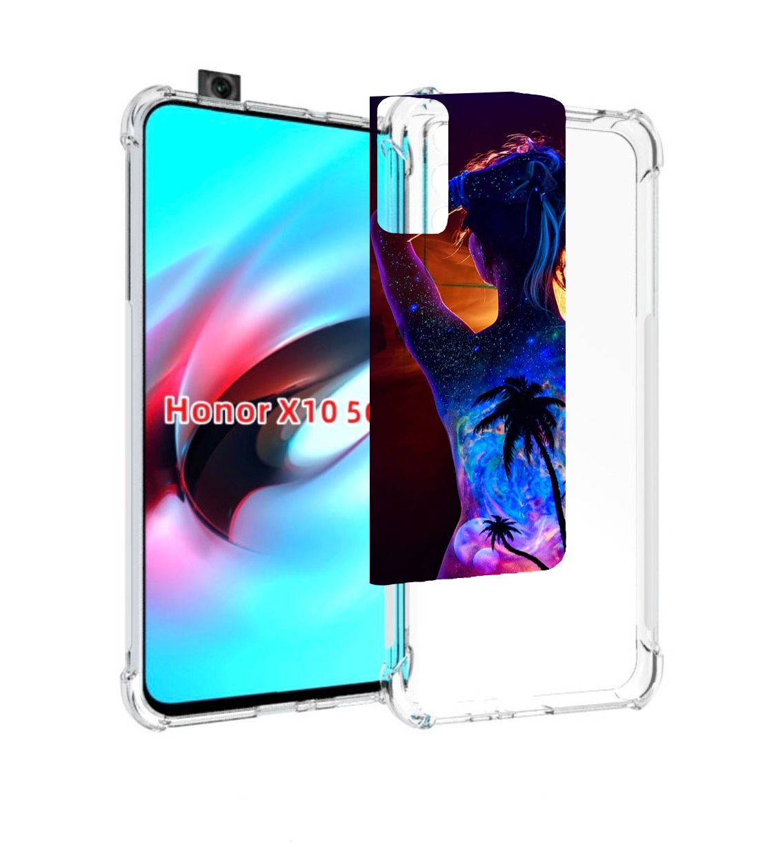 

Чехол MyPads Девушка-и-пальмы женский для Honor X10, Прозрачный, Tocco