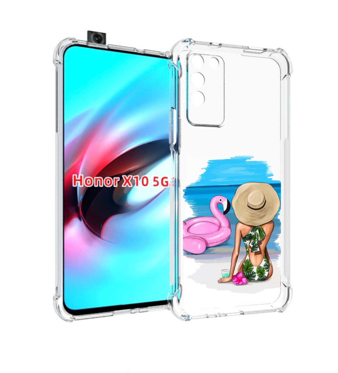 

Чехол MyPads Девушка-и-фламинго женский для Honor X10, Прозрачный, Tocco