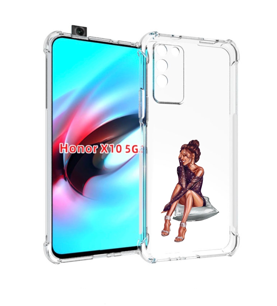

Чехол MyPads Девушка-на-подушке женский для Honor X10, Прозрачный, Tocco
