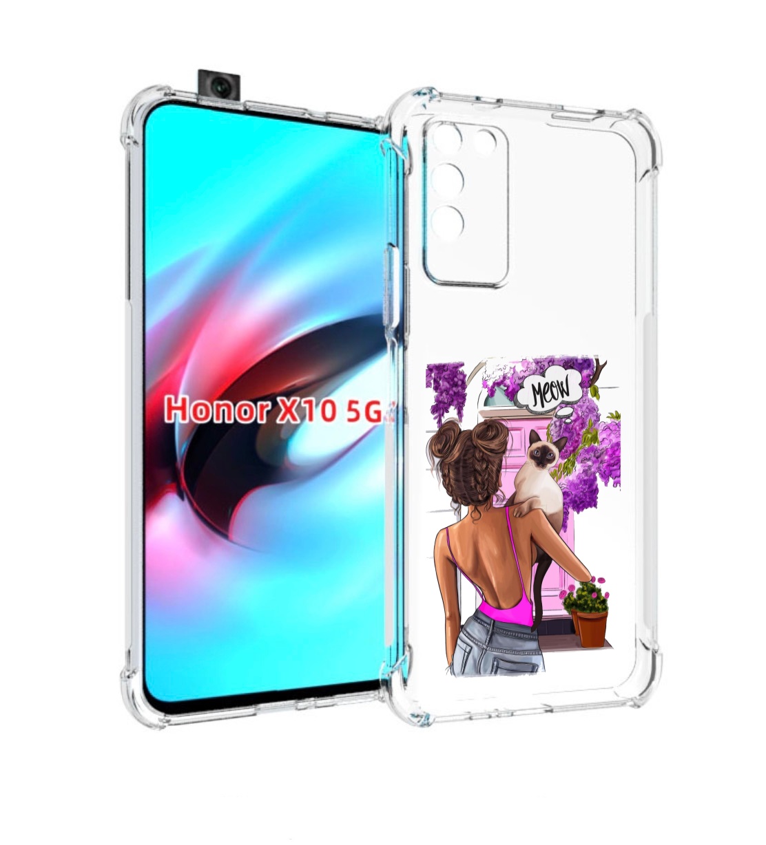 

Чехол MyPads Девушка-с-котиком женский для Honor X10, Прозрачный, Tocco