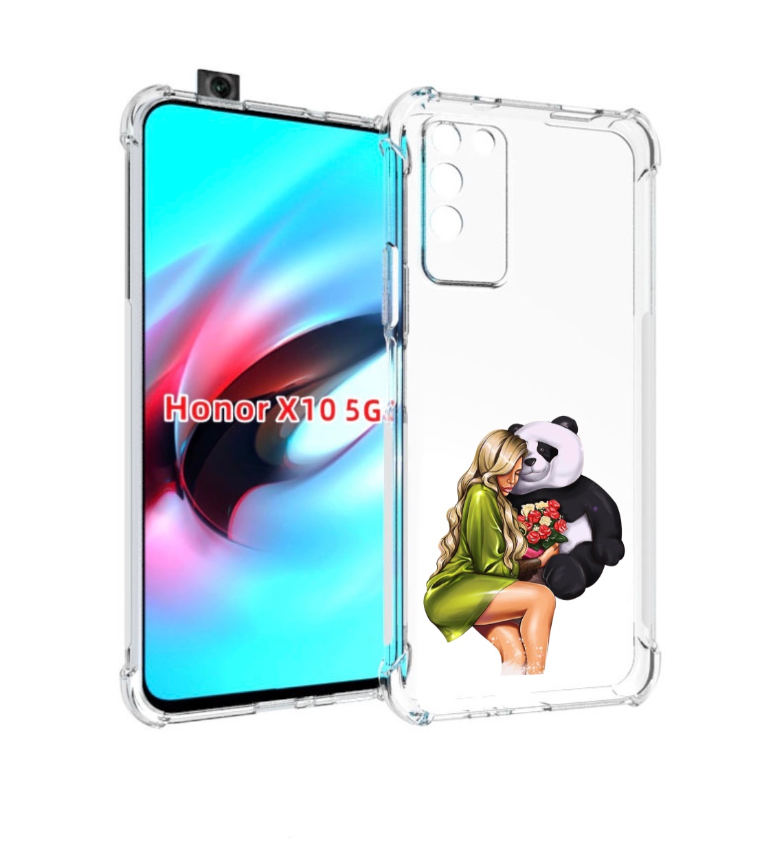 

Чехол MyPads Девушка-с-пандой-с-букетом женский для Honor X10, Прозрачный, Tocco