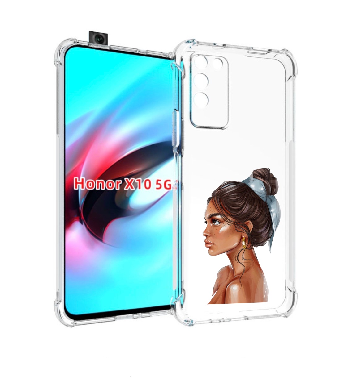 

Чехол MyPads Девушка-с-повязкой женский для Honor X10, Прозрачный, Tocco