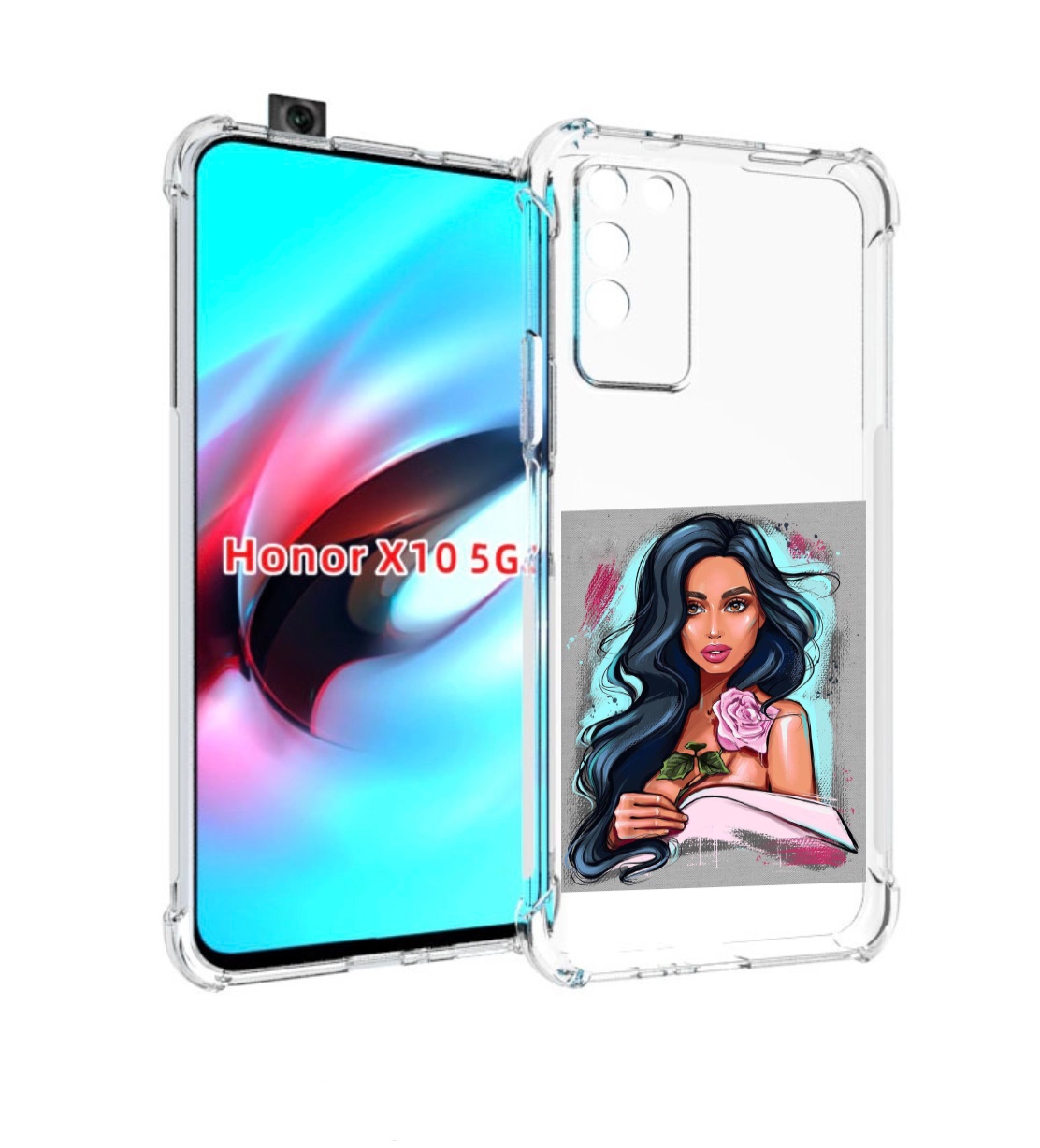 

Чехол MyPads Девушка-с-розовой-розочкой женский для Honor X10, Прозрачный, Tocco