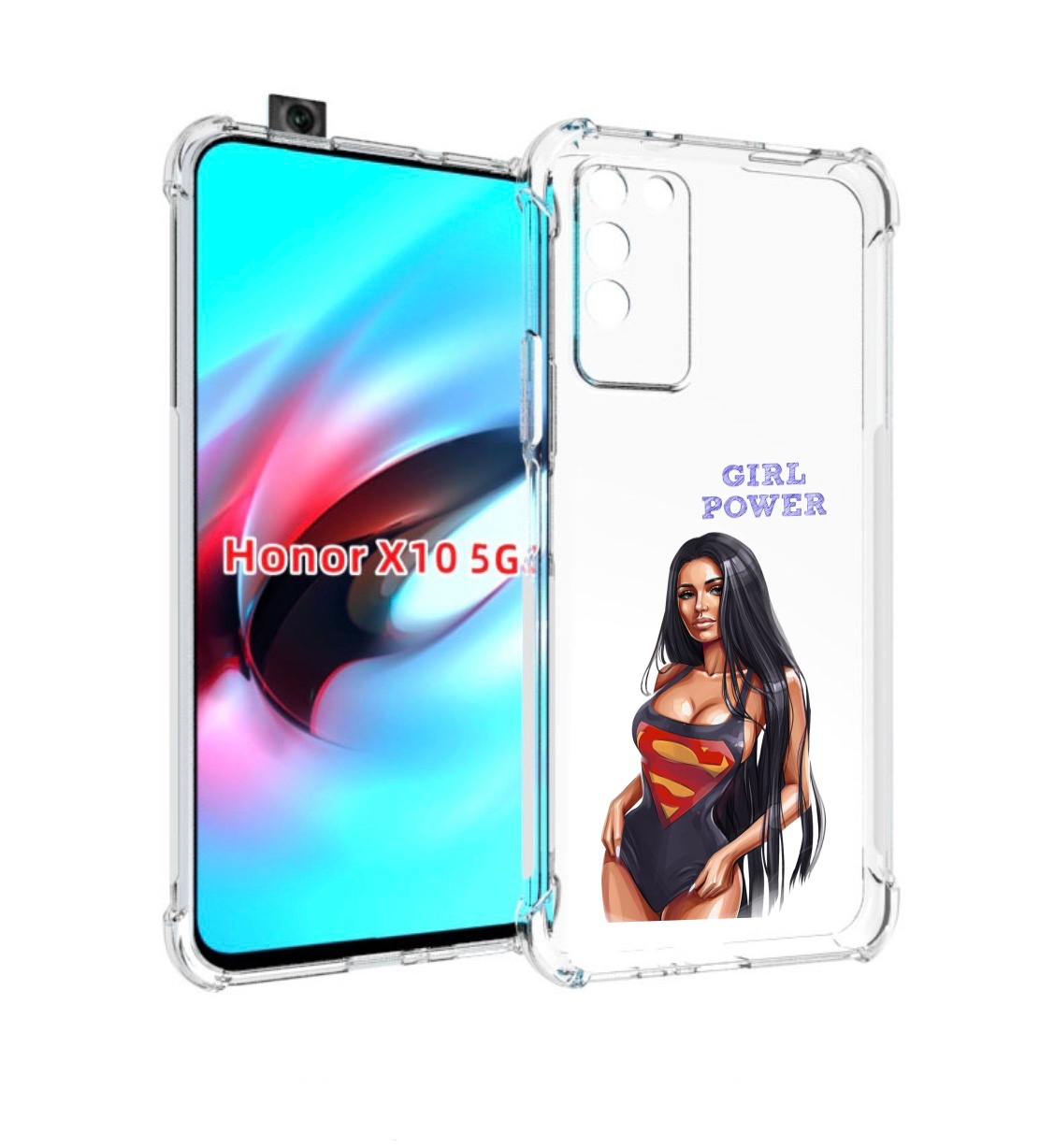 

Чехол MyPads Девушка-супермен женский для Honor X10, Прозрачный, Tocco