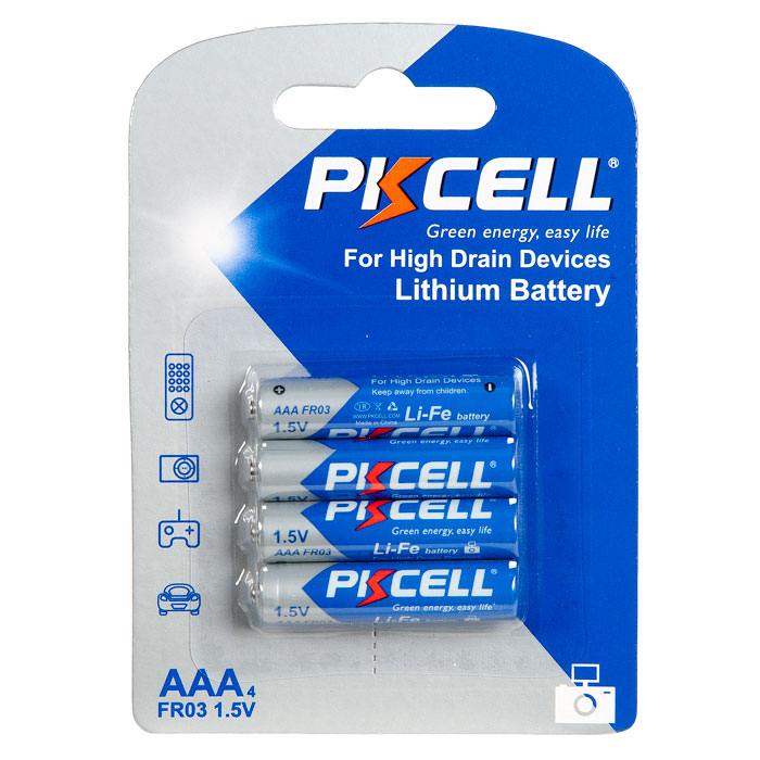 Батарейка PKCELL 1,5 В, пальчиковая, Li-Fe AAA-4B, 4 шт в блистере