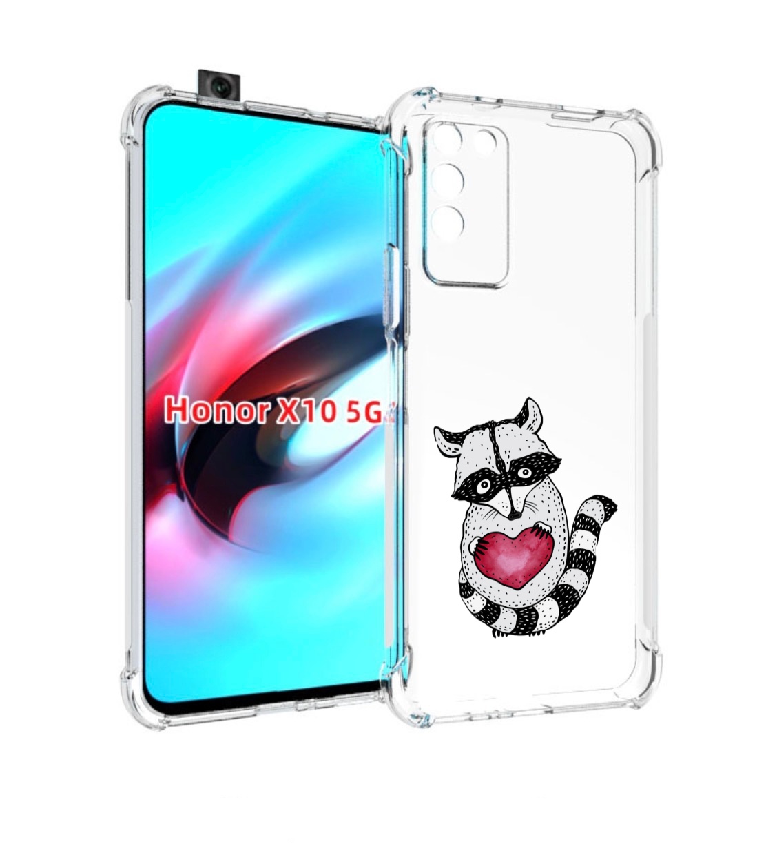 

Чехол MyPads Енот с сердечком для Honor X10, Прозрачный, Tocco