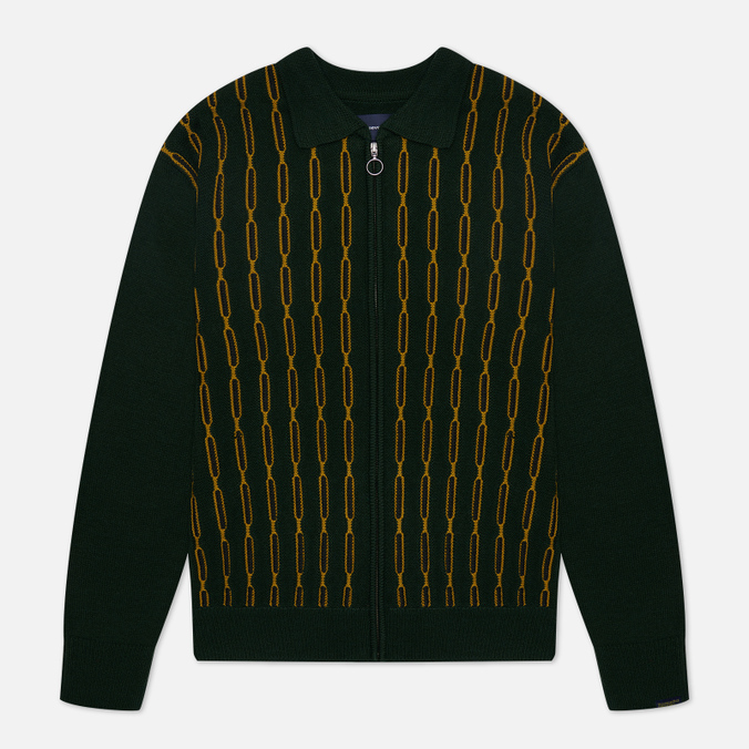 Мужской свитер thisisneverthat Chain Zip Up Polo зелёный, Размер XL