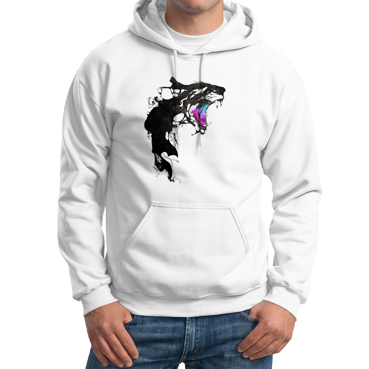 

Худи унисекс CoolPodarok Тигриная пасть арт белое 62 RU, Белый, 2M015814