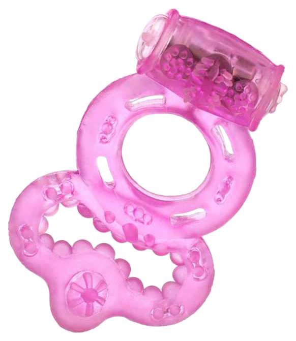 Эрекционное кольцо Toyfa Basic розовое с вибратором и подхватом
