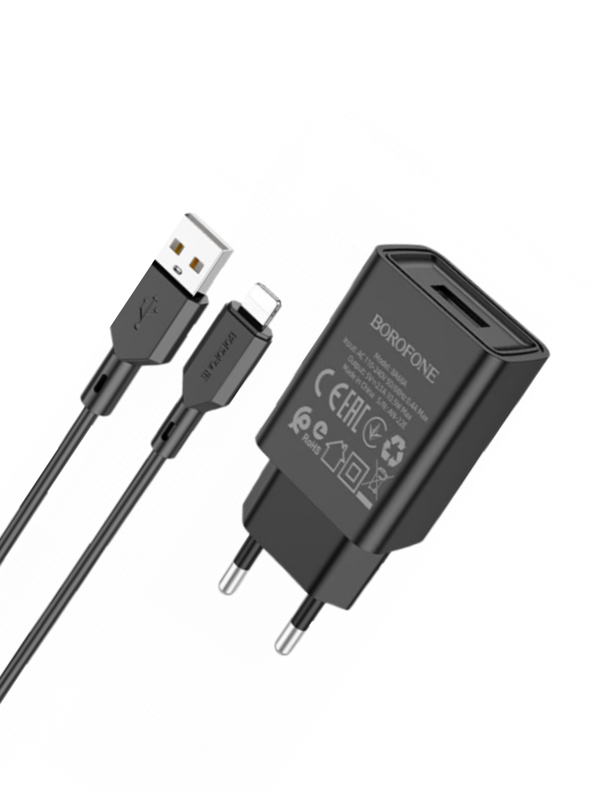 

Сетевое Зарядное Устройство USB Lightning BOROFONE BA68A Black 1 метр, BA68A