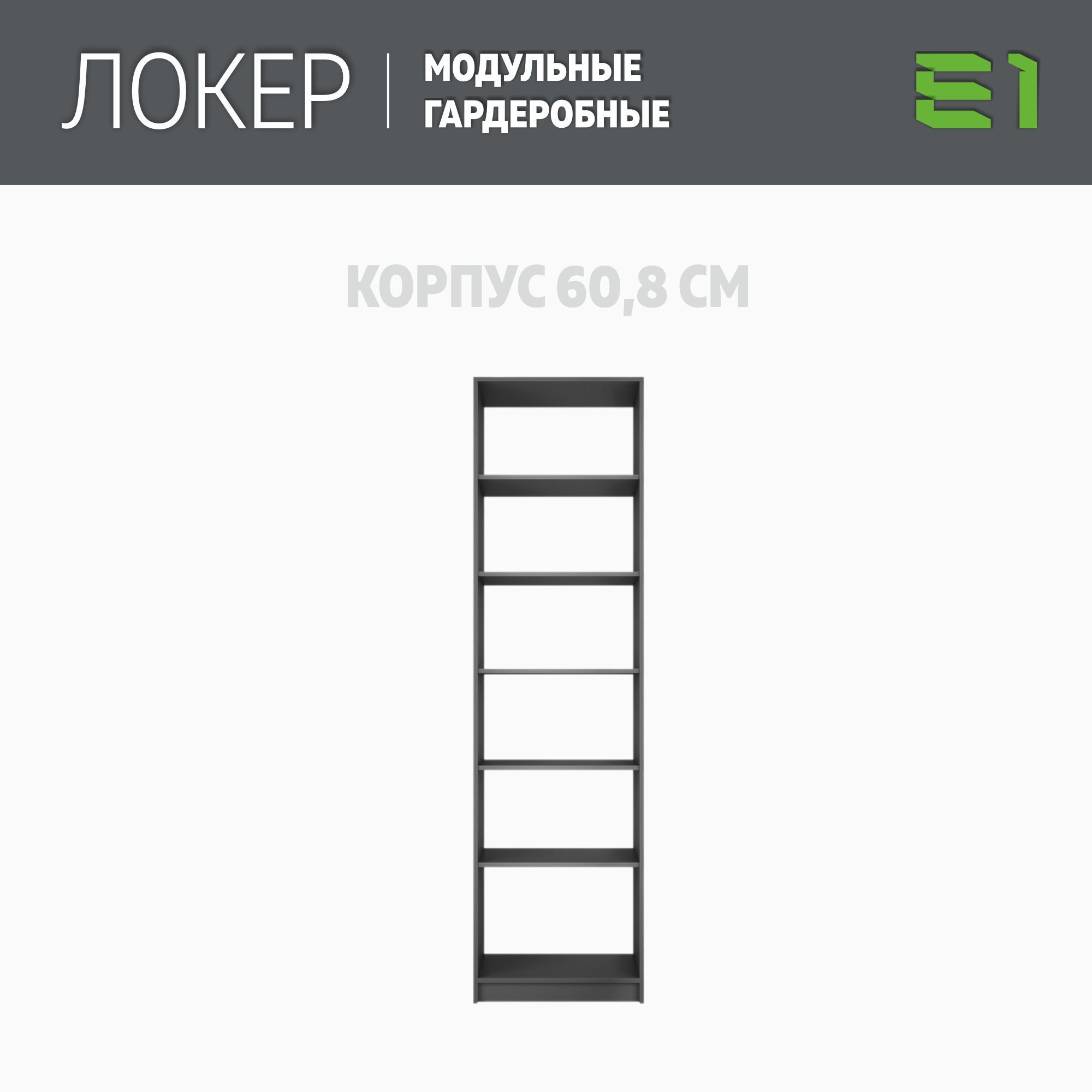 

Гардеробная система Е1 Модуль прямой с полками 61x51x220 Серый диамант, Гардероб