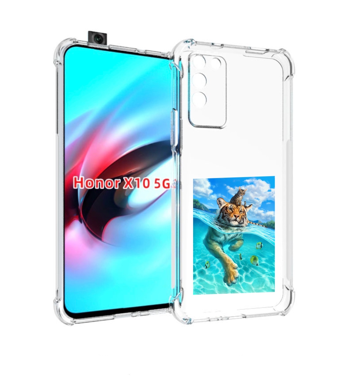 

Чехол MyPads Кот-на-тигре для Honor X10, Прозрачный, Tocco