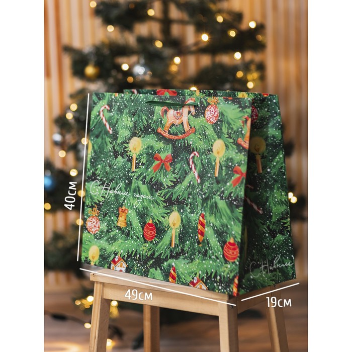 

Пакет подарочный Дарите Счастье горизонтальный Ёлочка нарядная XL 49x40x19 см, Зеленый