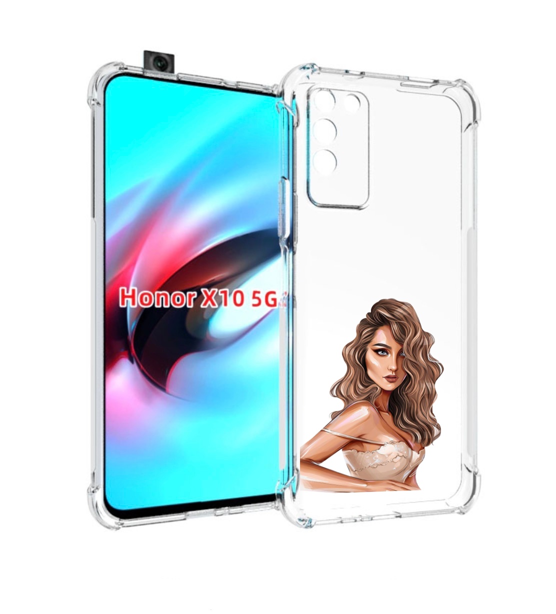 

Чехол MyPads Кудрявая-девушка женский для Honor X10, Прозрачный, Tocco