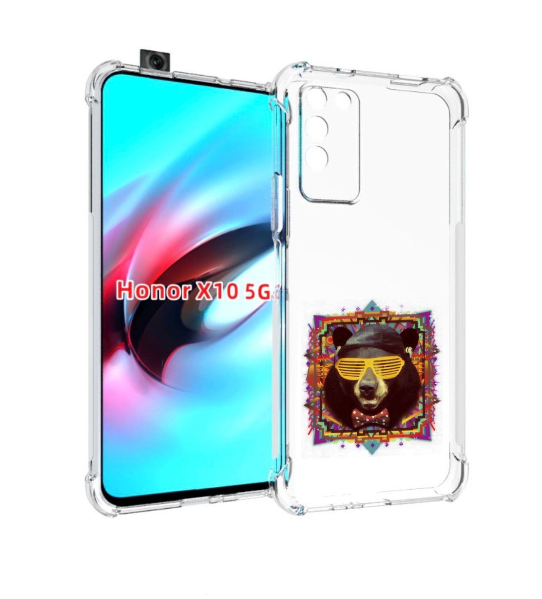 

Чехол MyPads Медведь в очках для Honor X10, Прозрачный, Tocco