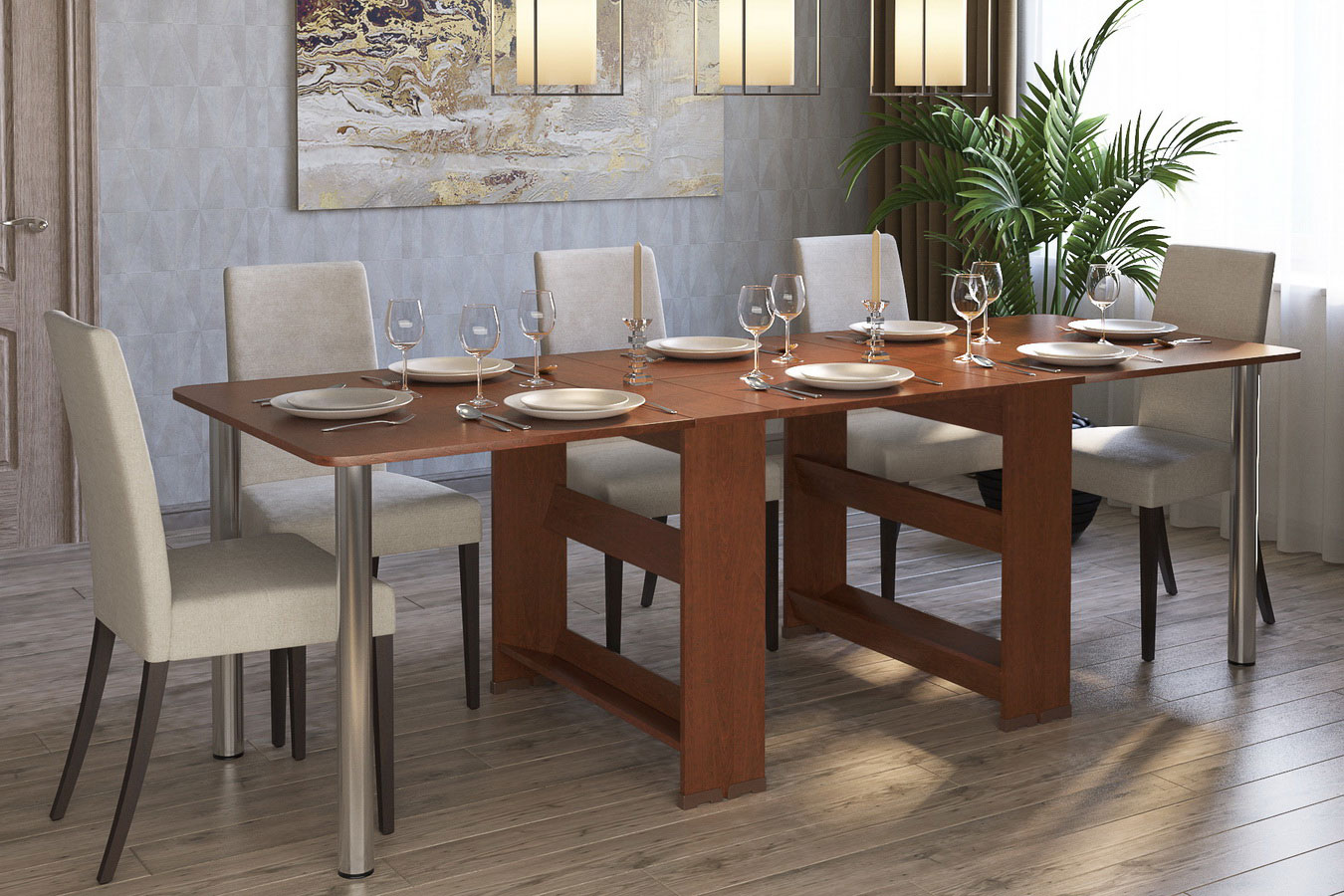 

Стол-книжка со скругленной столешницей длиной 2,5 метра МагМебель Ральф-16/250 вишня, Стол-книжка со скругленной столешницей длиной 2,5 метра Ральф-16/250