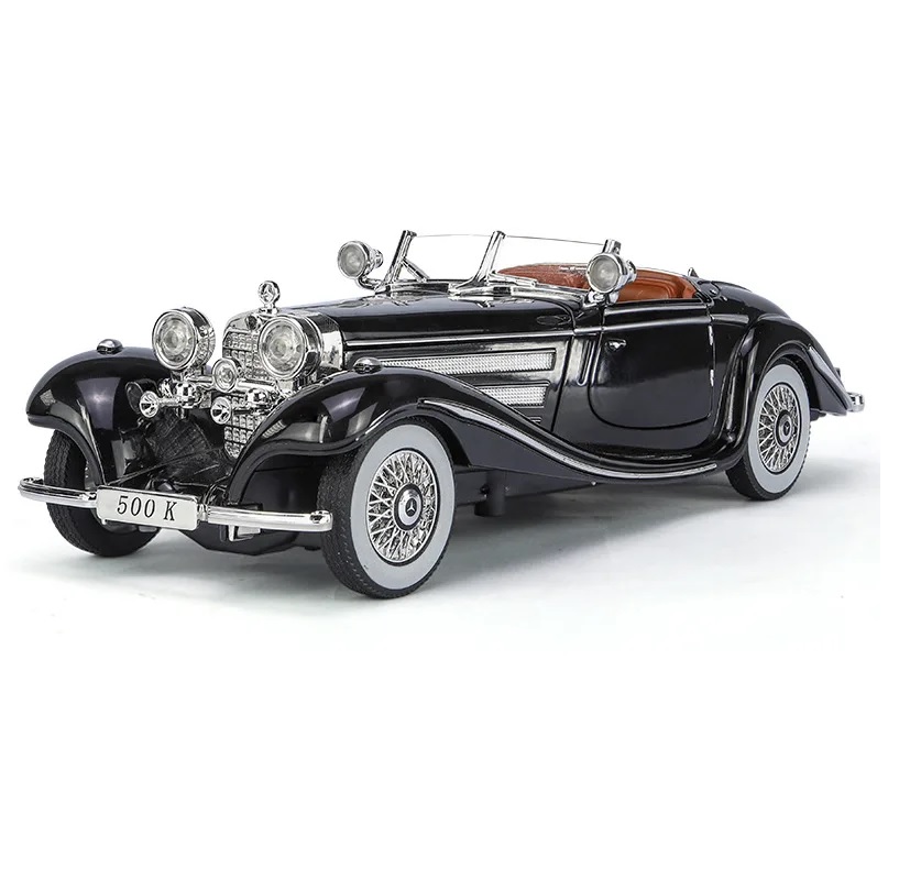 

Винтажная модель метал Mercedes Benz 500K функциональная, со светом, звуком 22 см. черный
