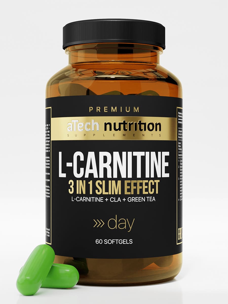 Л-карнитин и зеленый чай ATECH Nutrition Premium L-Carnitine Plus Green Tea (60 капсул)