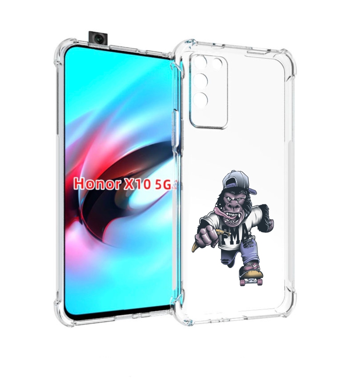 

Чехол MyPads Обезьяна на скейте для Honor X10, Прозрачный, Tocco