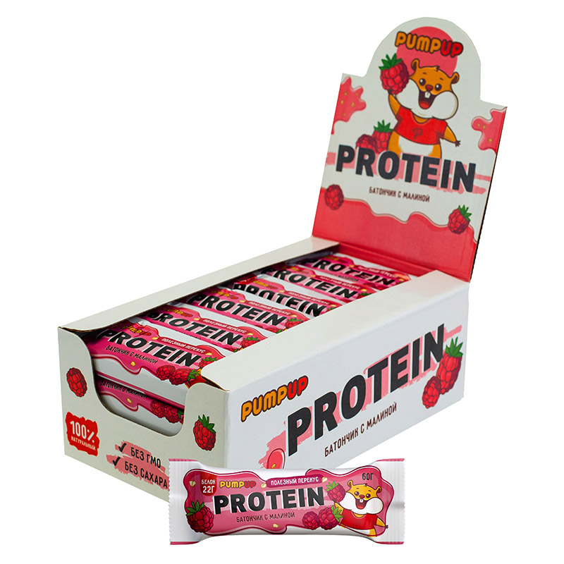 фото Протеиновый батончик без сахара pumpup protein 24х60 г, вкус: малина