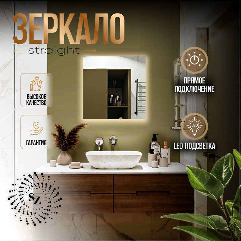 

Зеркало c фоновой подсветкой квадратное 60x60см, Белый, Квадрат парящее