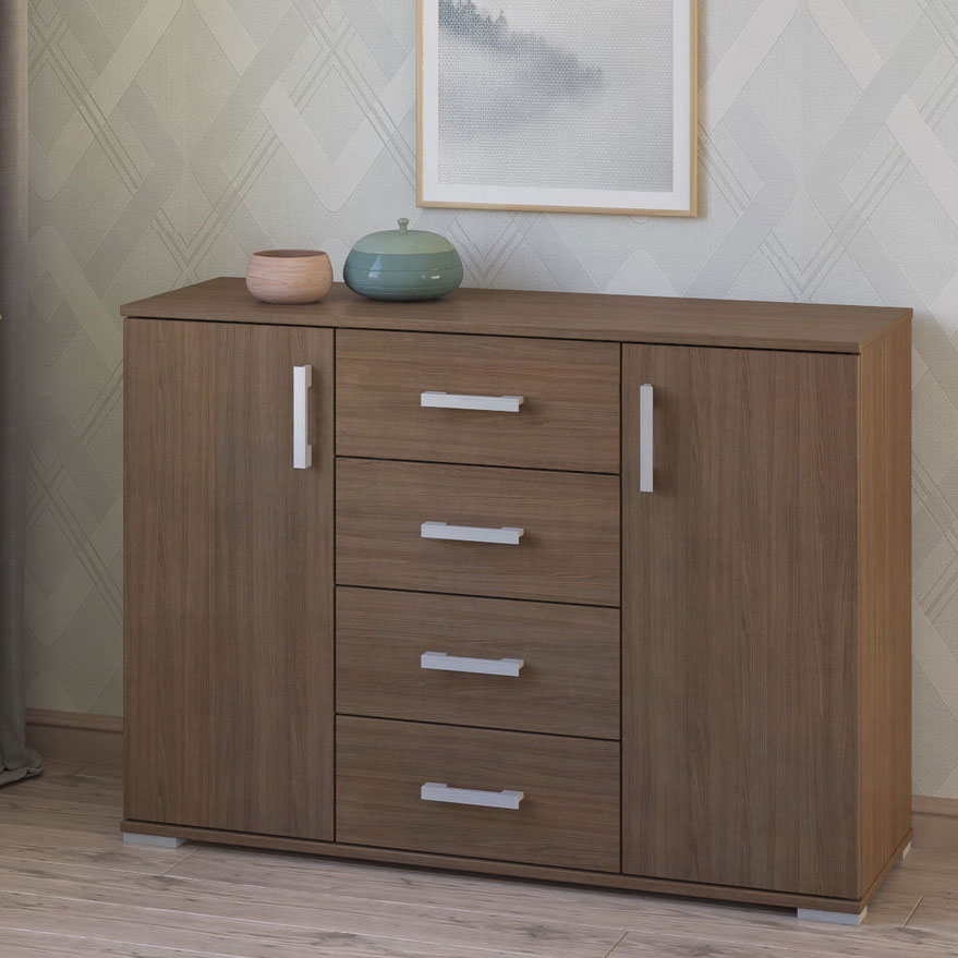 

Двухдверный комод с 4 ящиками МагМебель №44 ясень шимо тёмный, Двухдверный комод с 4 ящиками №44