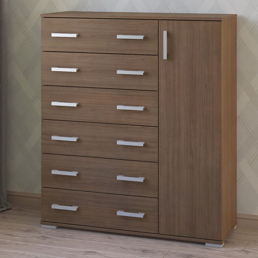 

Комод с 6 ящиками МагМебель №36 (дверца справа) ясень шимо тёмный, Комод с 6 ящиками №36 (дверца справа)