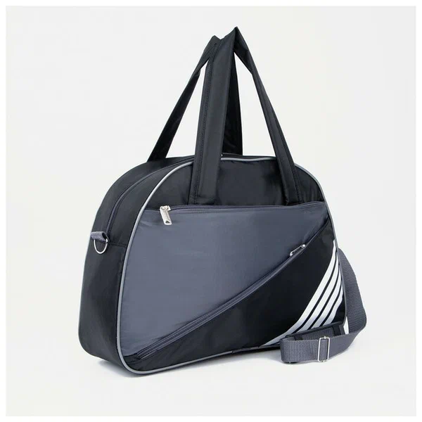 Сумка спортивная на молнии, без подкладки, наружный карман, цвет чёрный/серый