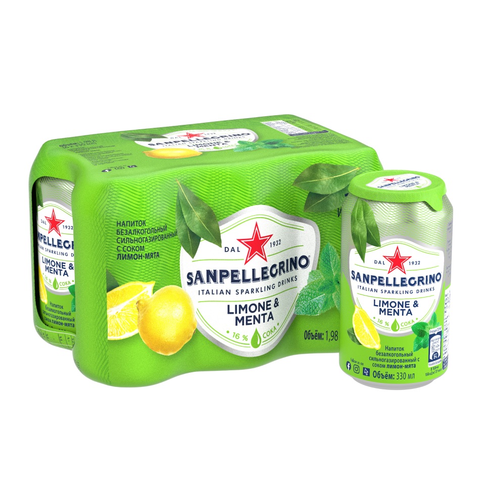 

Напиток газированный Sanpellegrino, с соком лимона и мяты, 0,33 л х 6 шт