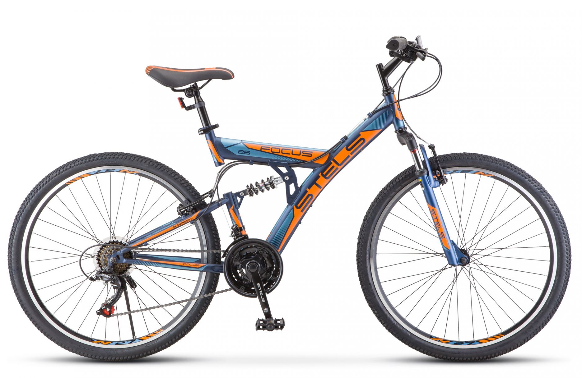 Велосипед STELS Focus V 26 18-SP V030-LU086305-LU083837-18 Тёмно-синий/оранжевый