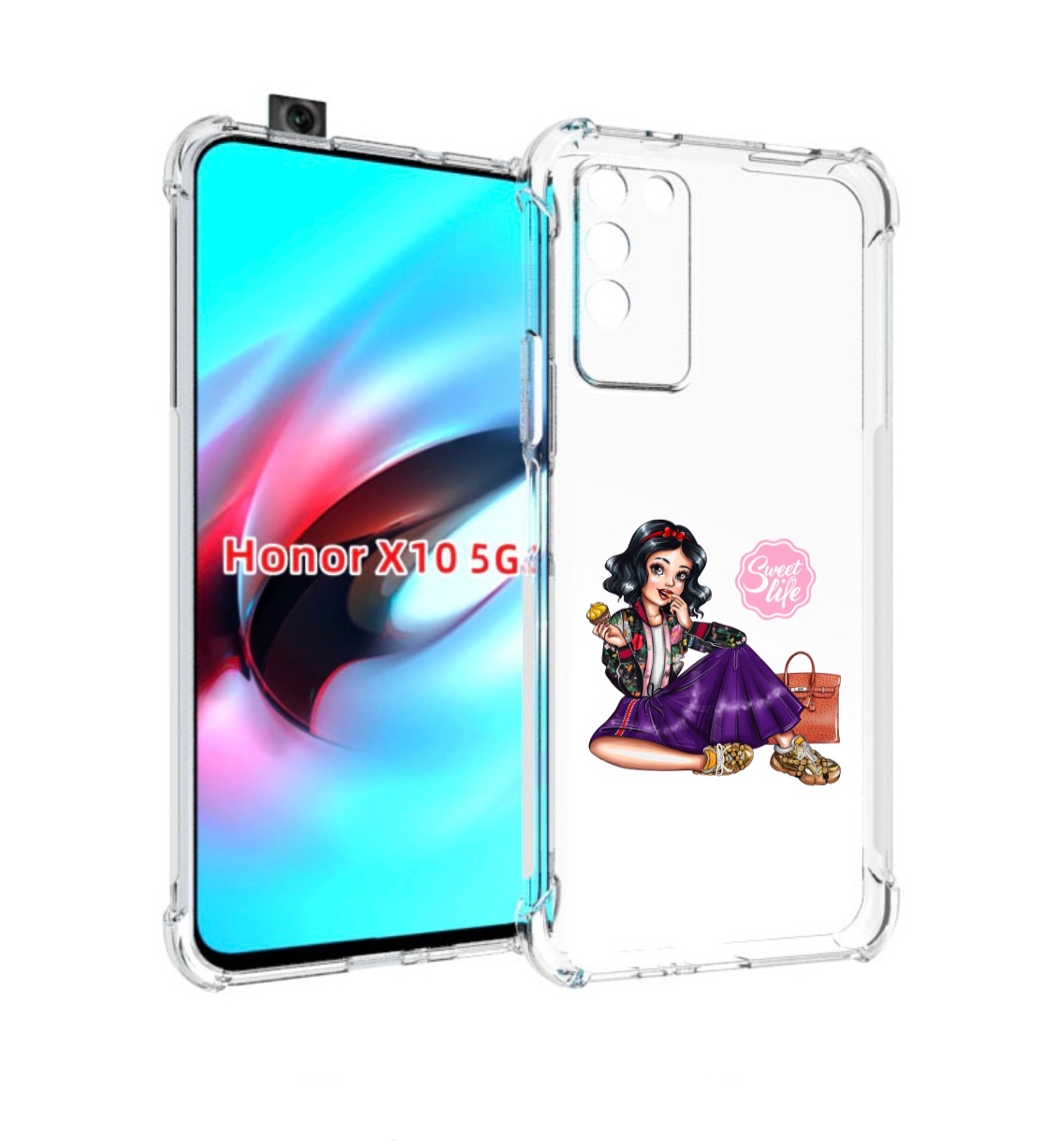 

Чехол MyPads Сладкая-жизнь женский для Honor X10, Прозрачный, Tocco