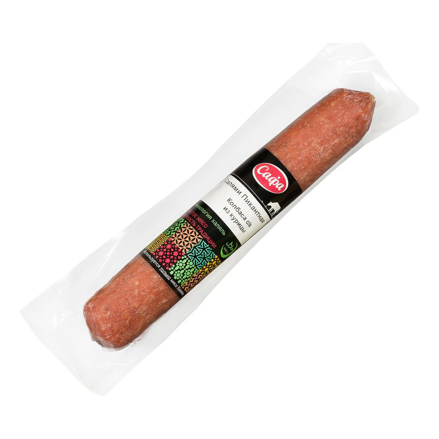 

Колбаса сырокопченая Сафа Салями пикантная куриная халяль сорт экстра +-400 г