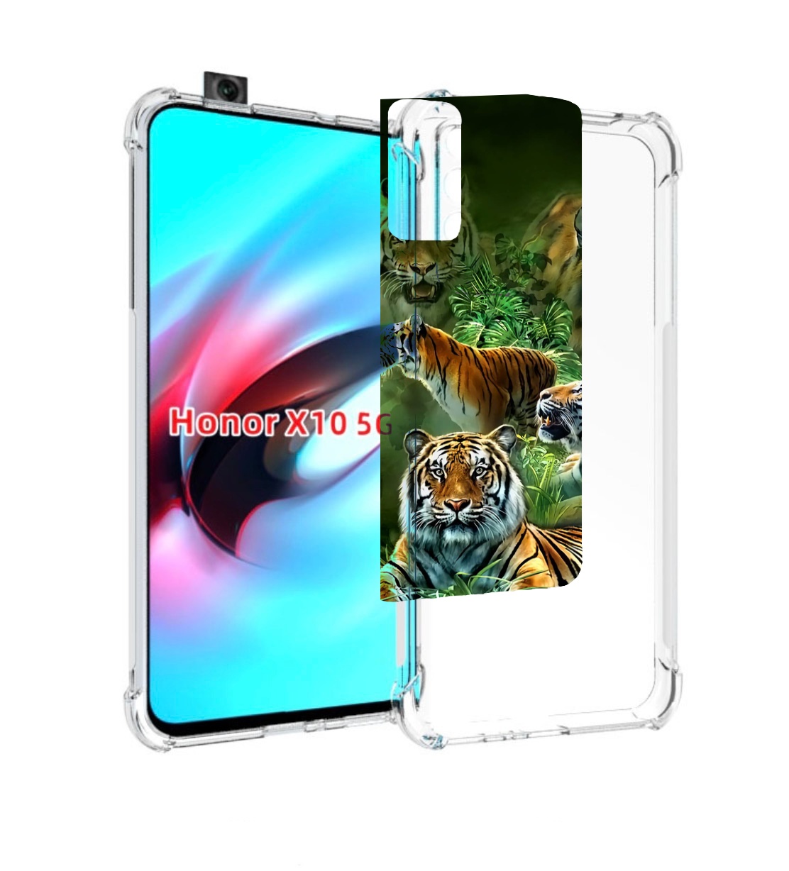 

Чехол MyPads Тигры для Honor X10, Прозрачный, Tocco