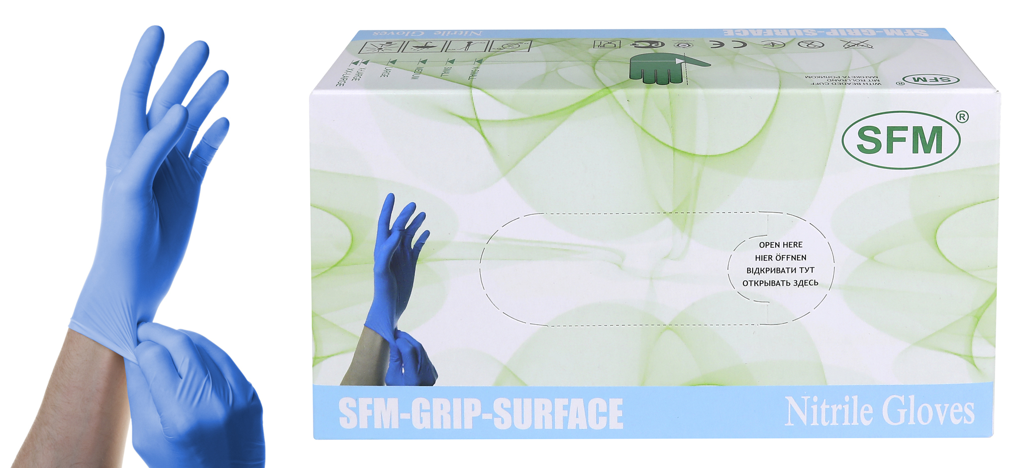 

Перчатки НИТРИЛОВЫЕ SFM-GRIP-SURFACE р.  90 шт, Голубой, Grip Surface