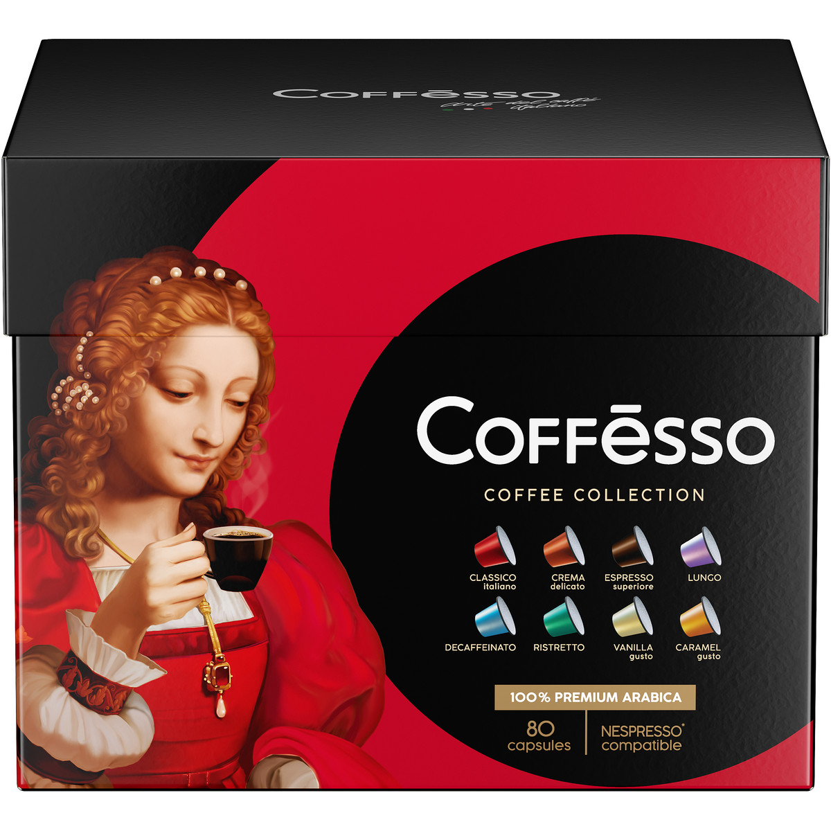 фото Набор кофе в капсулах coffesso "ассорти 8 вкусов", для кофемашины nespresso, 8х10 шт