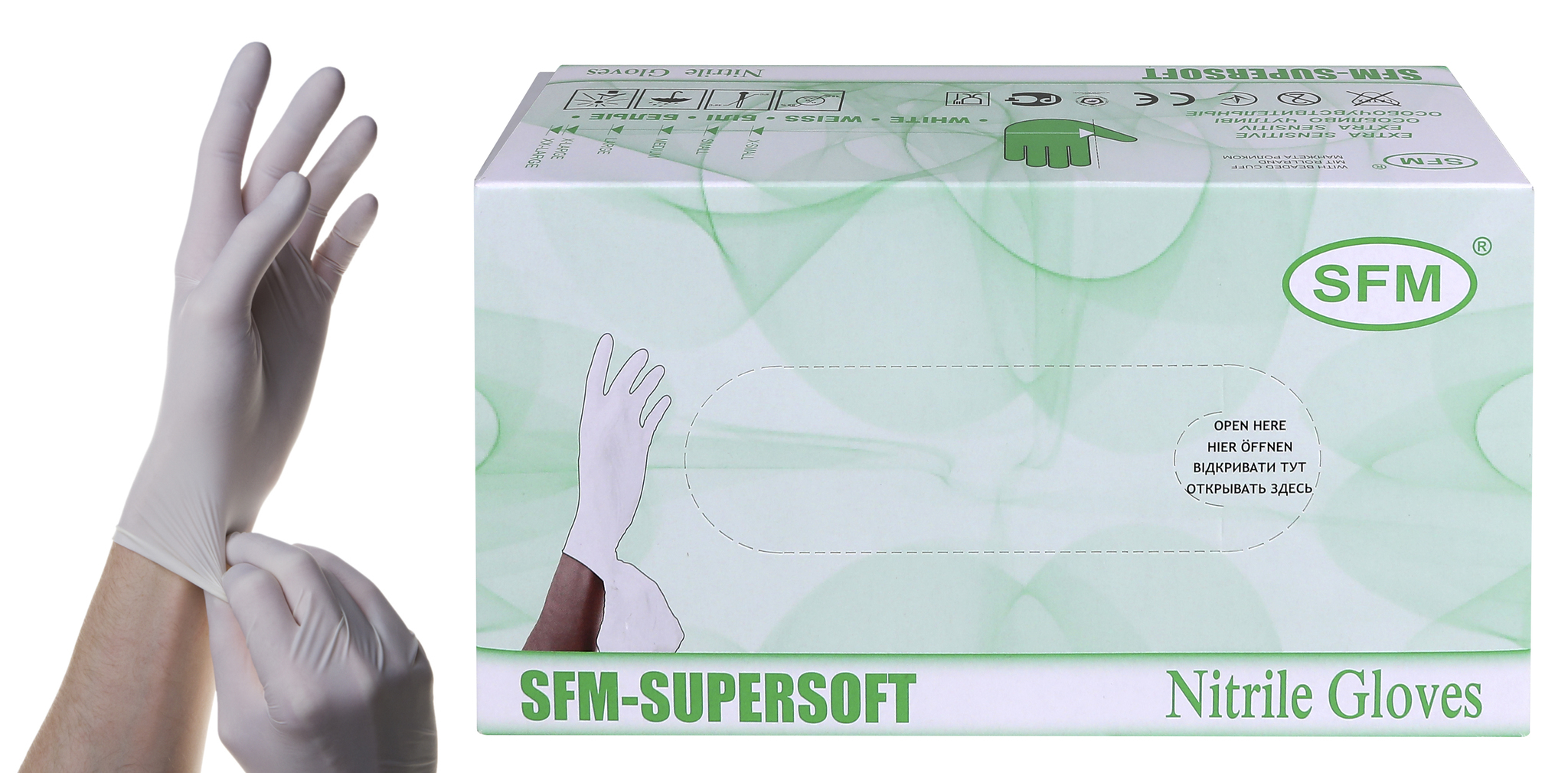 

Перчатки SFM Supersoft нитриловые, нестерильные, размер , белые, 100 пар, Белый, Supersoft смотровые, нитриловые, нестерильные
