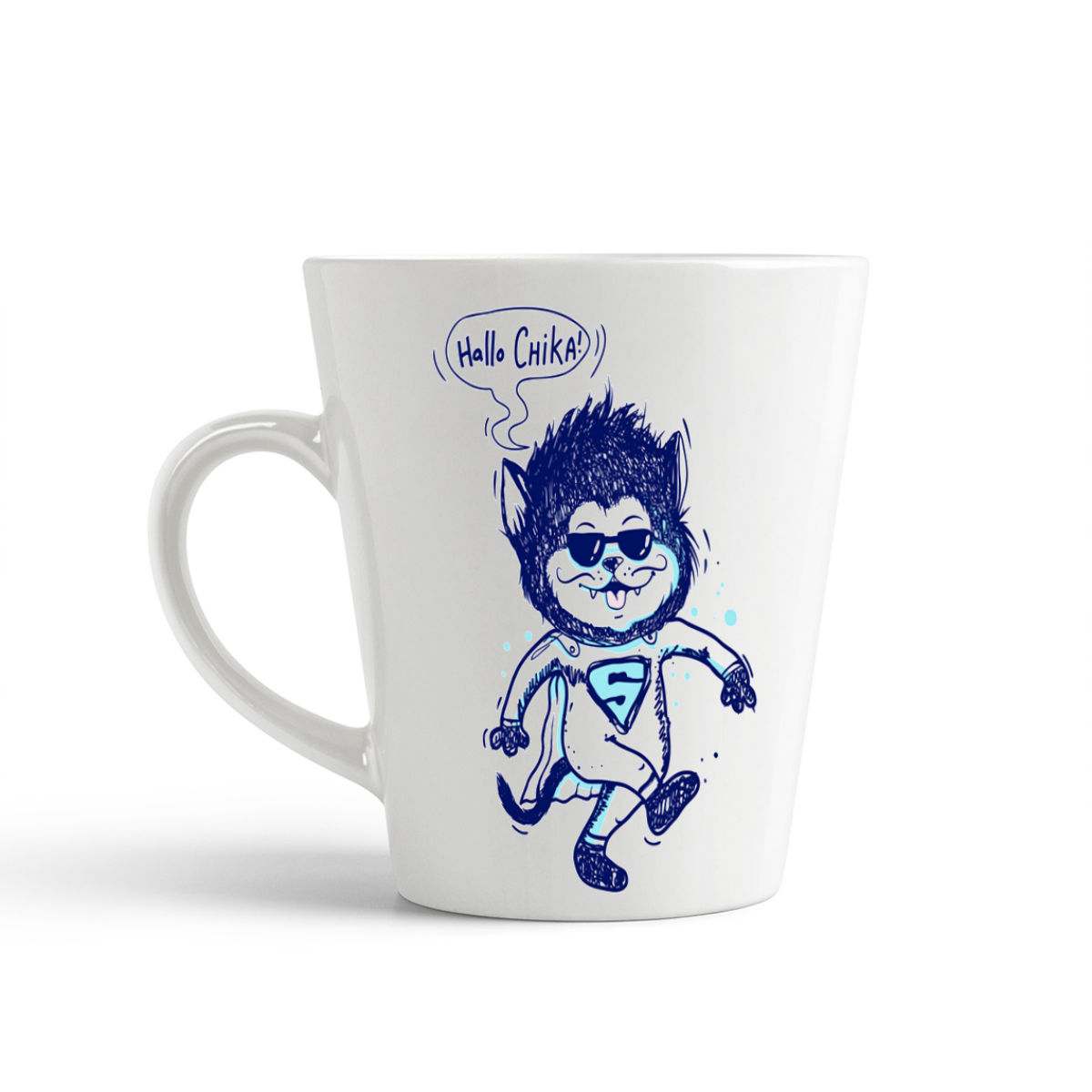 

Кружка-латте CoolPodarok Иллюстрация Кот в костюме супермена, Иллюстрация Кот в костюме супермена