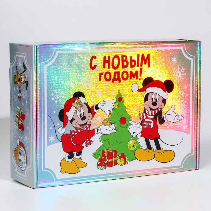 

Подарочная коробка складная С новым годом! Микки Маус 31х22х9,5 см, Разноцветный