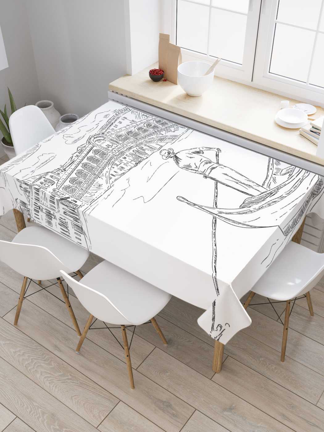 фото Скатерть прямоугольная joyarty на кухонный стол "гондольер" из оксфорда, 120x145 см