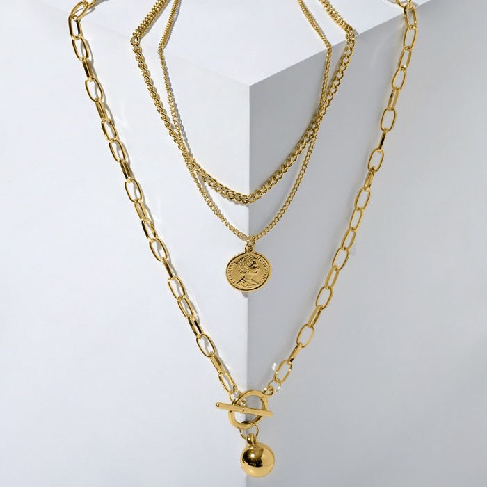 

Кулон "Цепь" медальон и сфера, цвет золото, 60см, П00000348