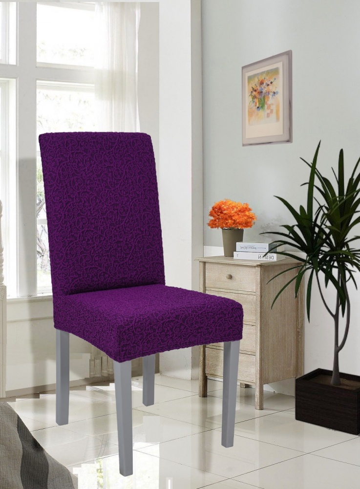 фото Чехол на стул без оборки venera "жаккард", фиолетовый, 1 предмет