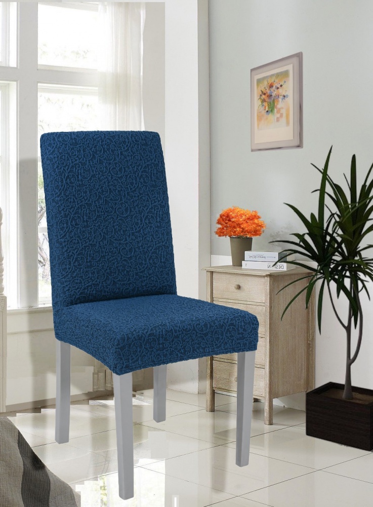 фото Чехол на стул без оборки venera "жаккард", синий, 1 предмет