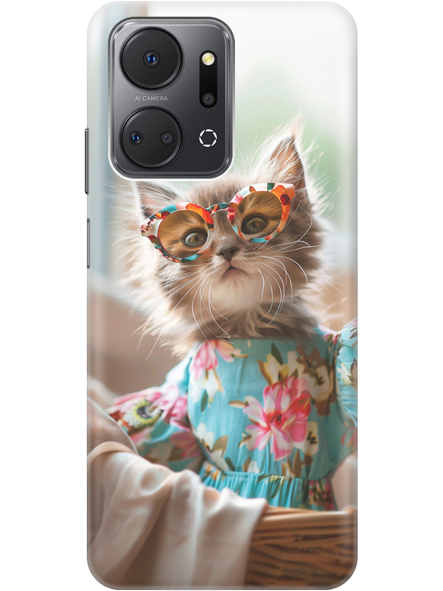 

Силиконовый чехол на Honor X7a с рисунком "Кошечка в голубом платье", Белый;голубой;серый, 20000896