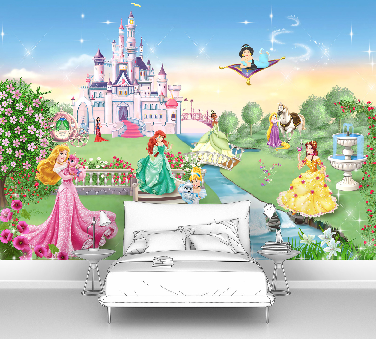 фото Фотообои флизелиновые первое ателье "для девочек - принцессы и замок" 200х140 см (шхв)