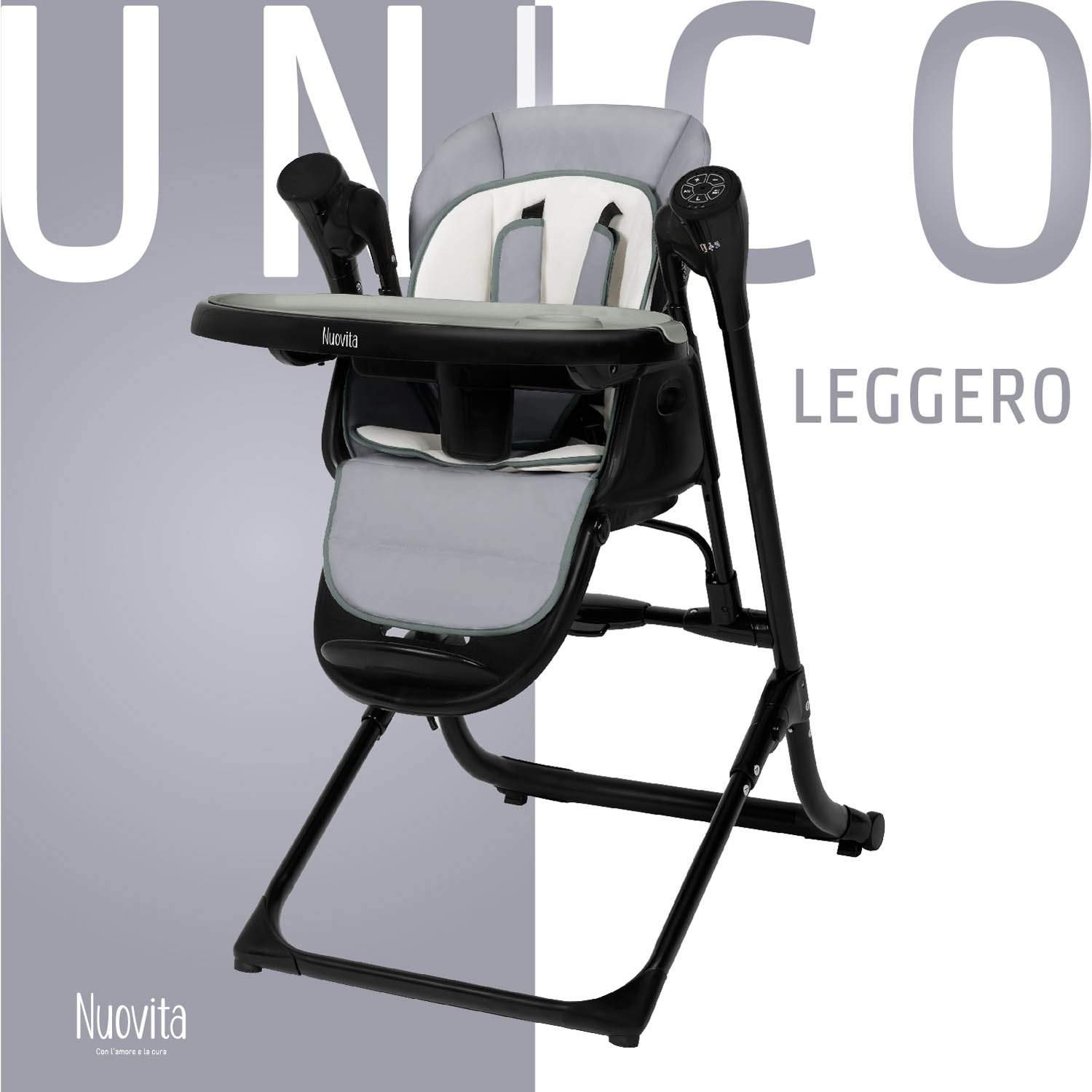 Стульчик для кормления с электронной функцией качения Nuovita Unico Leggero Nero серый стульчик для кормления nuovita unico leggero