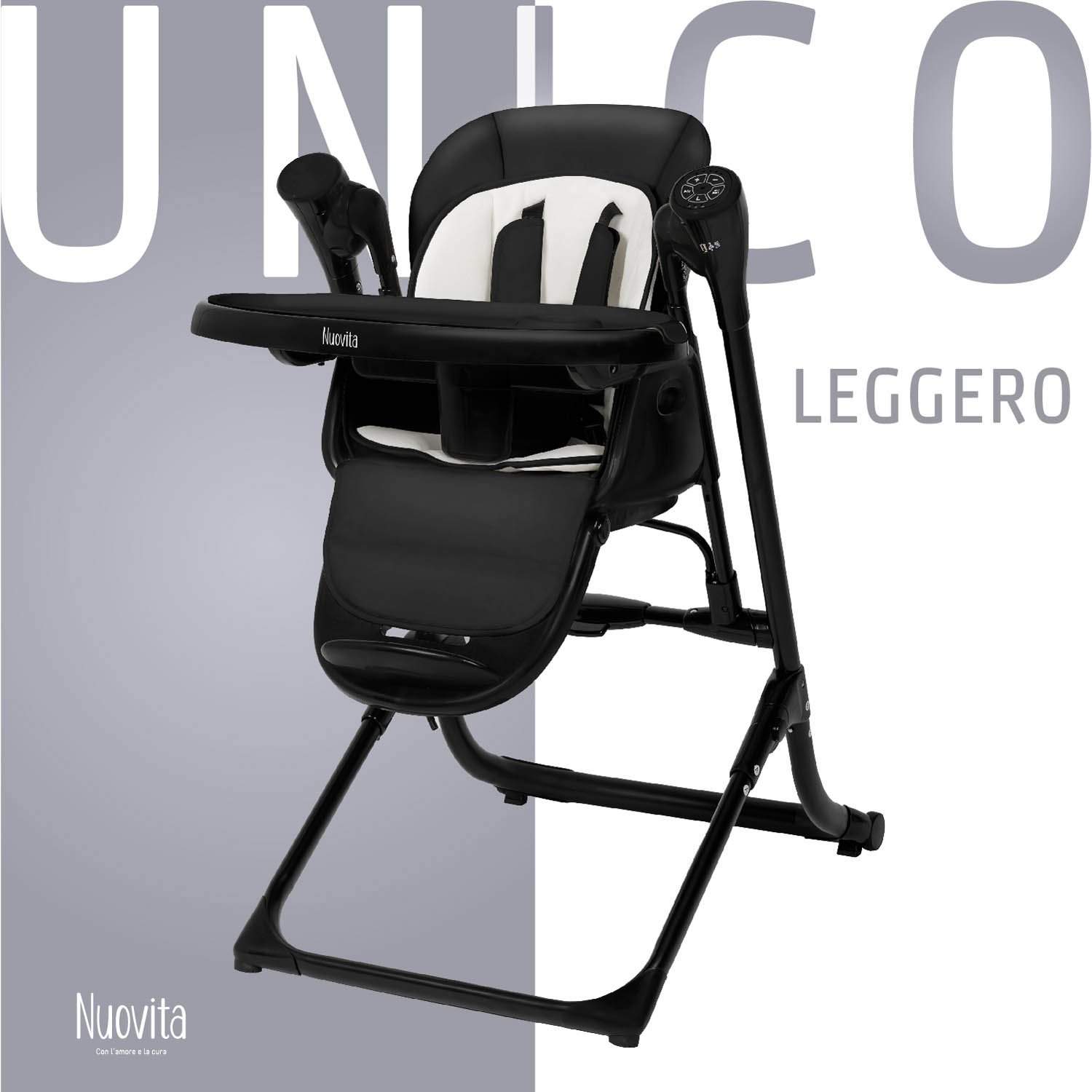 Стульчик для кормления с электронной функцией качения Nuovita Unico Leggero Nero черный
