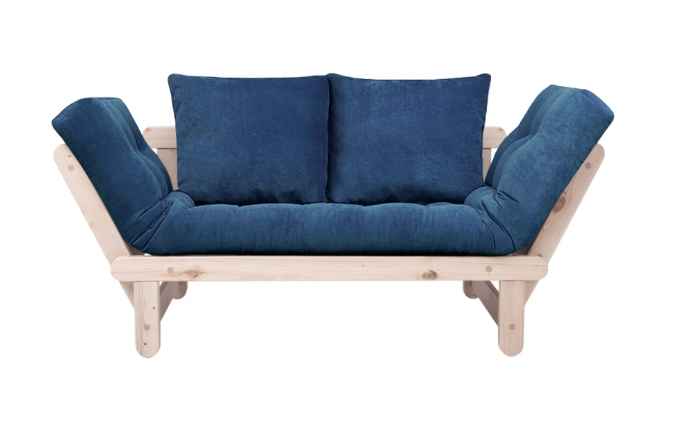 фото Прямой диван сламбер синий, вельвет, дуб беленый андерсон