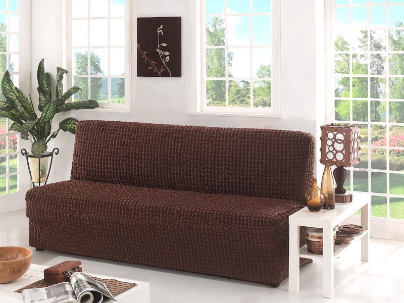 фото Чехол для дивана "karna" без подлокотников, без юбки "трехместный; коричневый"; 3 местный
