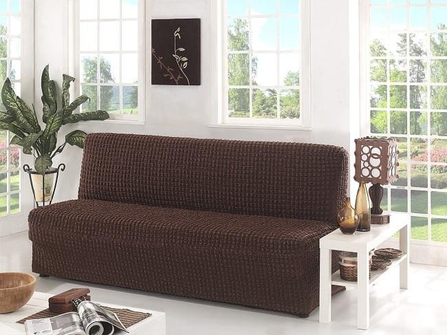 фото Чехол без юбки и подлокотников на трехместный диван karna коричневый